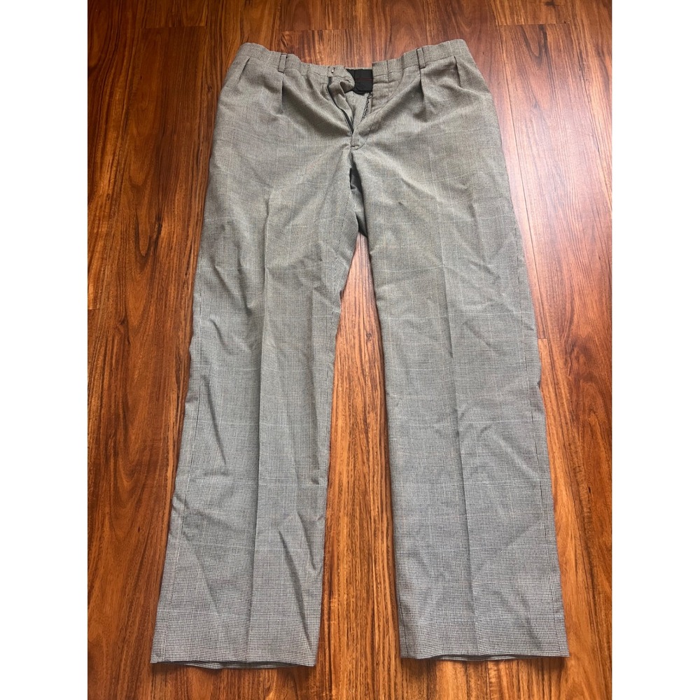 Vintage Dress Pants Men 36x30 Grey Black Good Condition Pleated Houndstooth